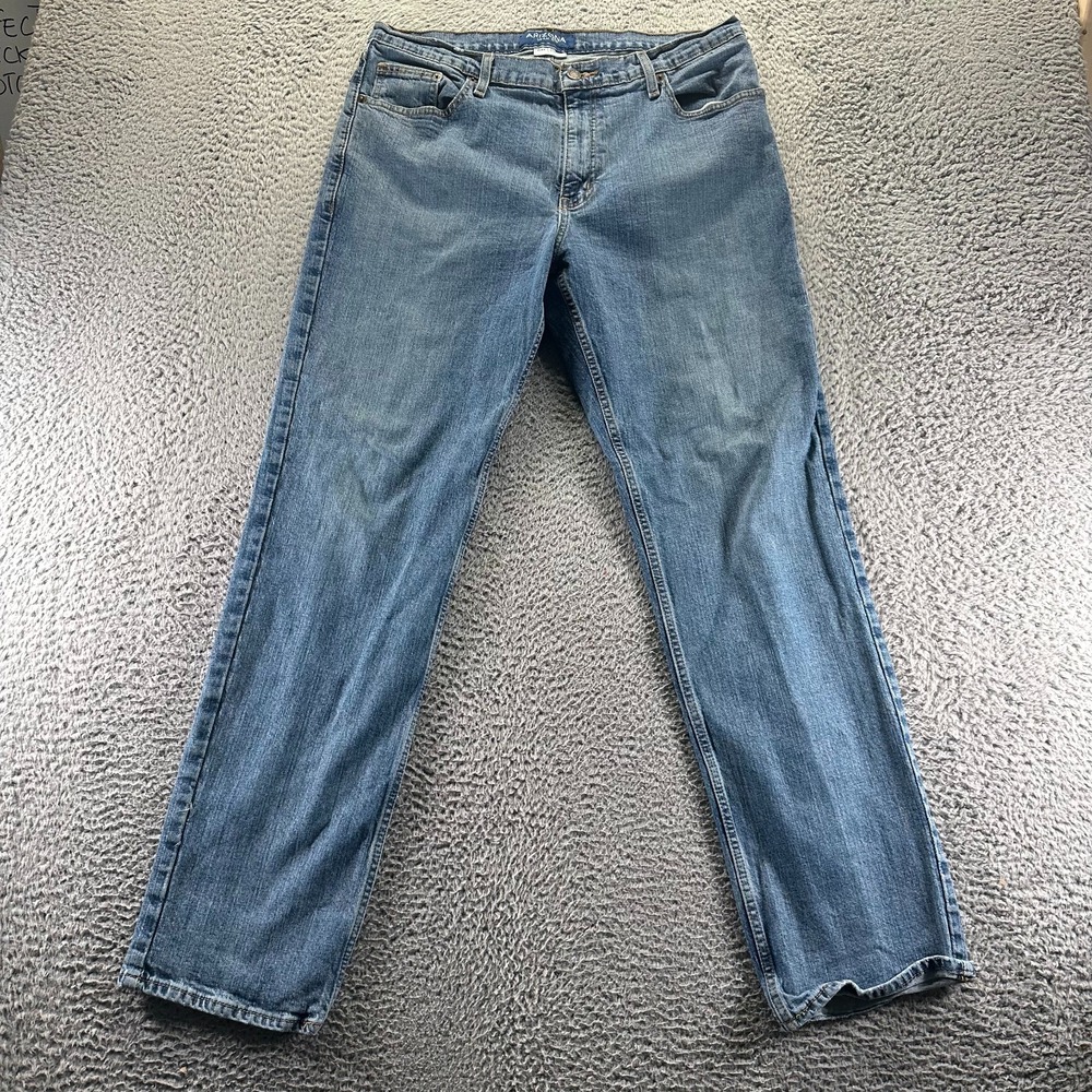 Arizona Flex Jeans Mens 34x32 Blue Denim Straight Relaxed Faded Workwear Stretch